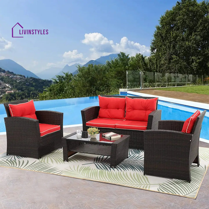 Fulvia Outdoor Sofa Set 2 Seater 2 Single seater and 1 Center Table (Black + Red) - Sofa Sets