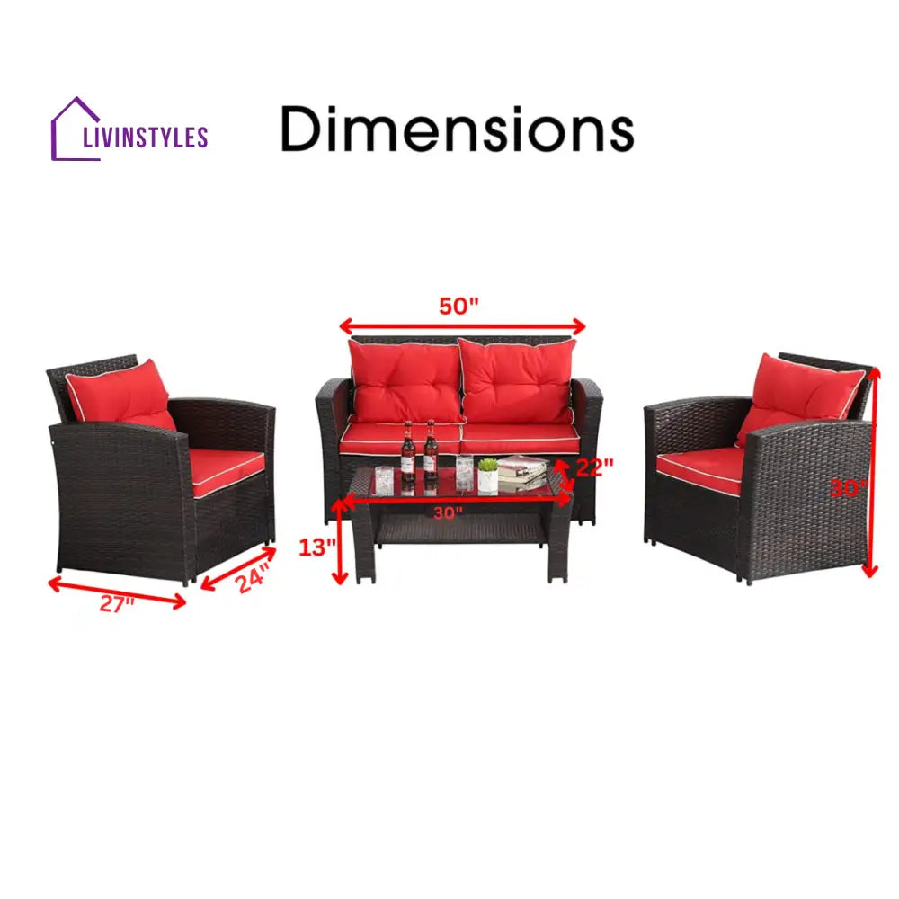 Fulvia Outdoor Sofa Set 2 Seater 2 Single seater and 1 Center Table (Black + Red) - Sofa Sets