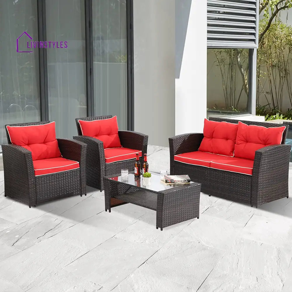 Fulvia Outdoor Sofa Set 2 Seater 2 Single seater and 1 Center Table (Black + Red) - Sofa Sets