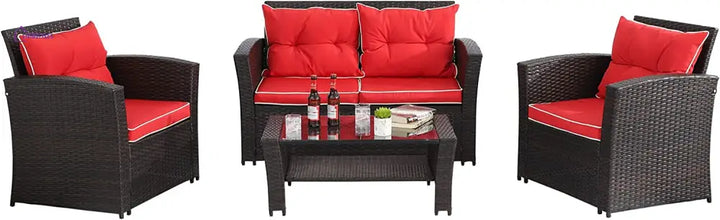 Fulvia Outdoor Sofa Set 2 Seater 2 Single seater and 1 Center Table (Black + Red) - Sofa Sets