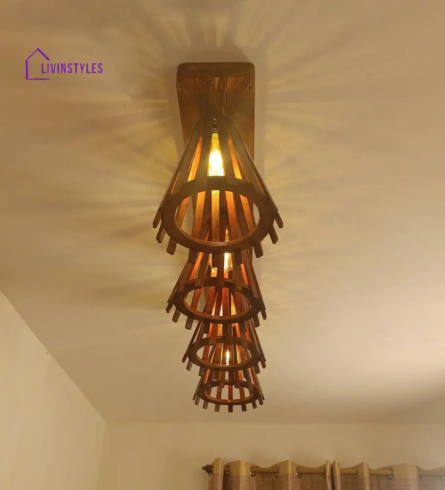 Funnel Brown Wooden 4 Series Ceiling Lamp Lights
