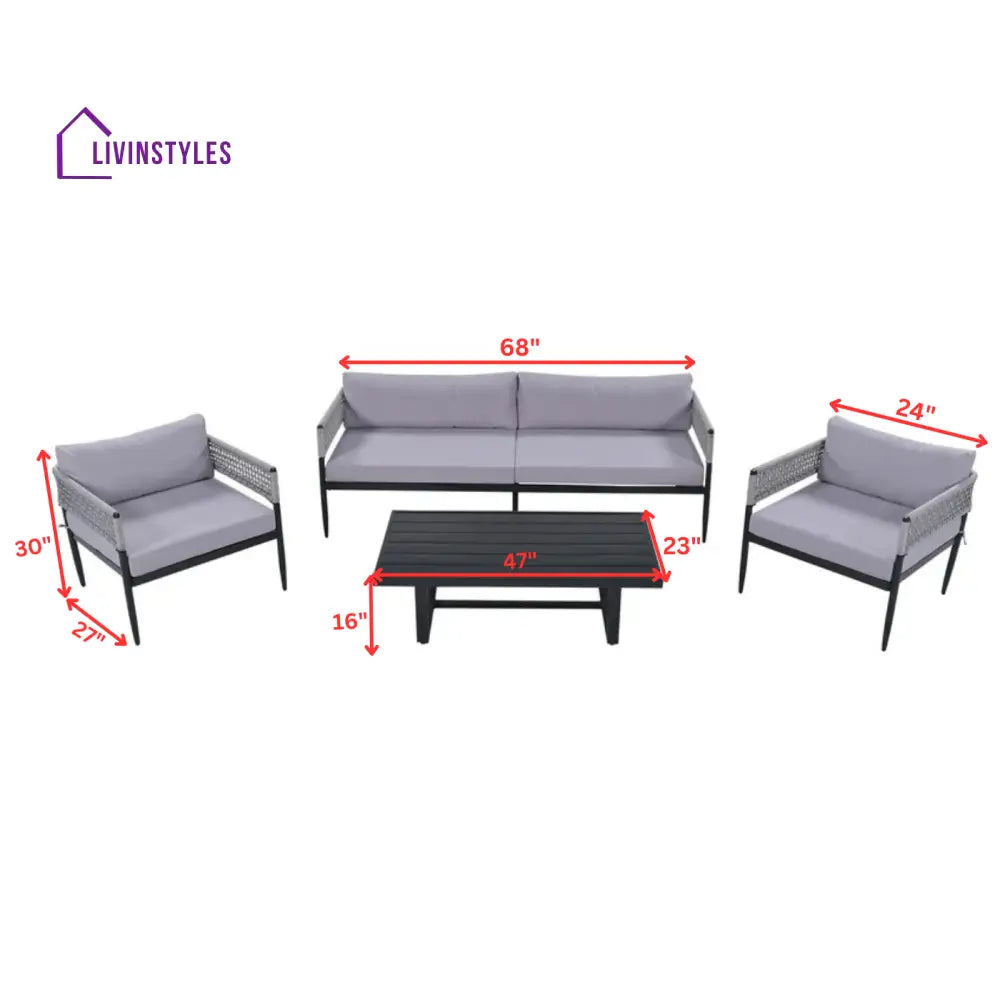 Furni Outdoor Sofa Set 3 Seater 2 Single seater and 1 Center Table Set (Grey) Braided & Rope - Sofa Sets