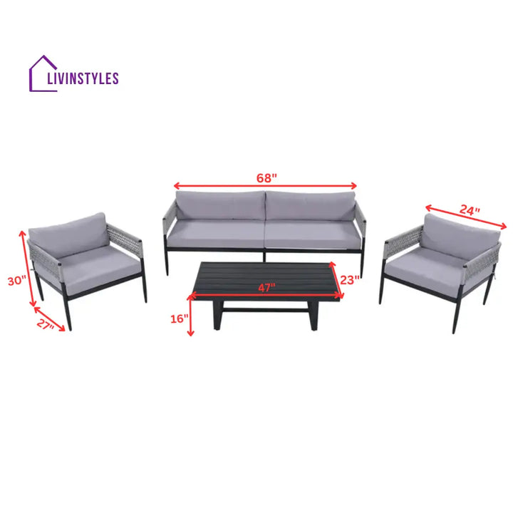 Furni Outdoor Sofa Set 3 Seater 2 Single seater and 1 Center Table Set (Grey) Braided & Rope - Sofa Sets