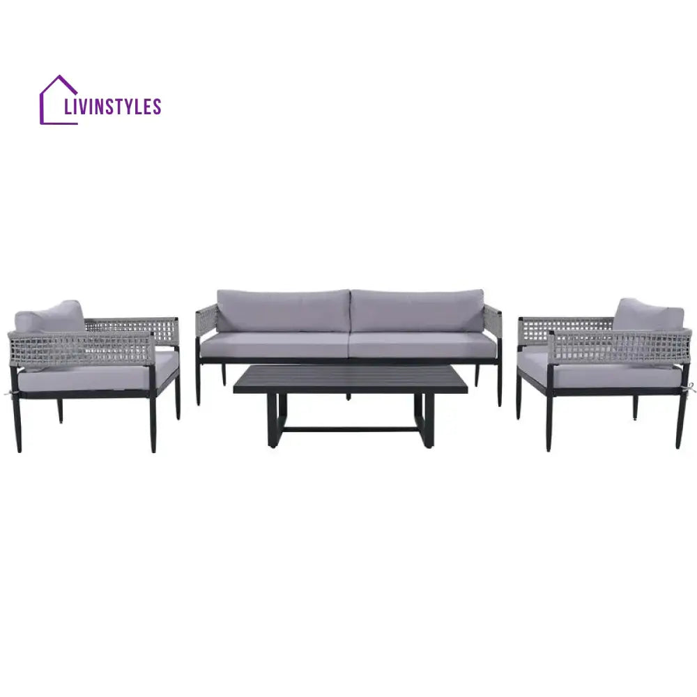 Furni Outdoor Sofa Set 3 Seater 2 Single seater and 1 Center Table Set (Grey) Braided & Rope - Sofa Sets