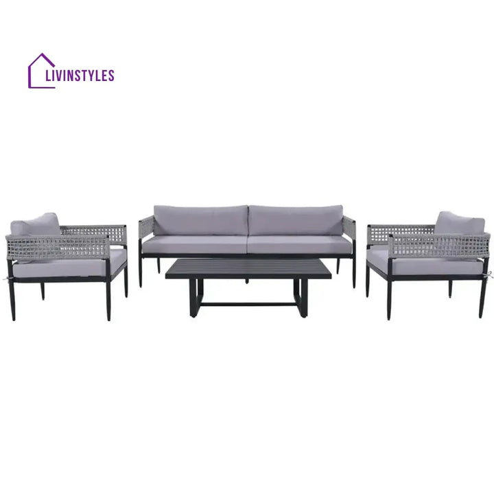 Furni Outdoor Sofa Set 3 Seater 2 Single seater and 1 Center Table Set (Grey) Braided & Rope - Sofa Sets