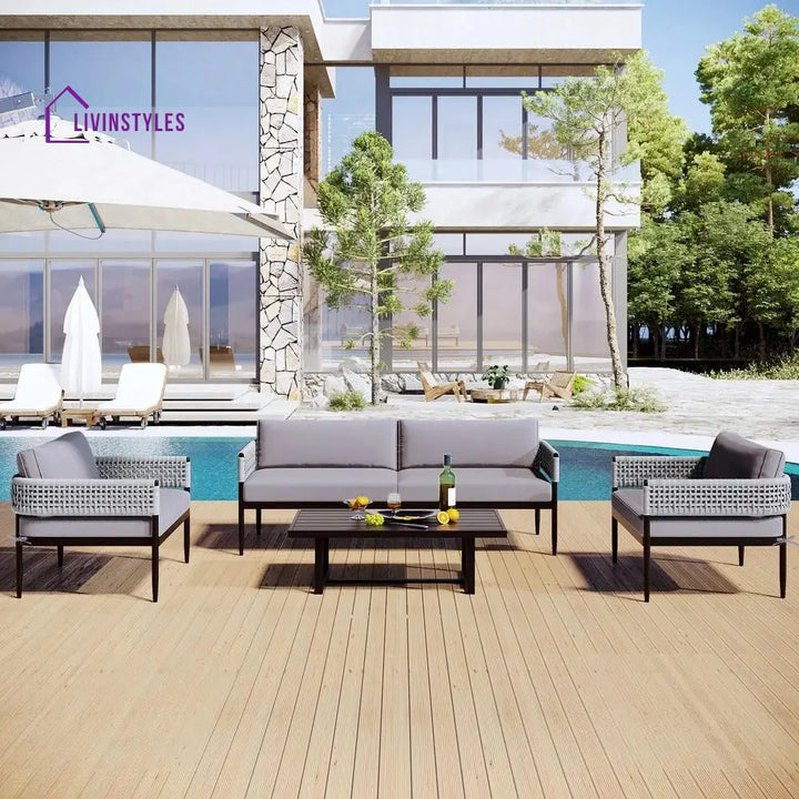 Furni Outdoor Sofa Set 3 Seater 2 Single seater and 1 Center Table Set (Grey) Braided & Rope - Sofa Sets