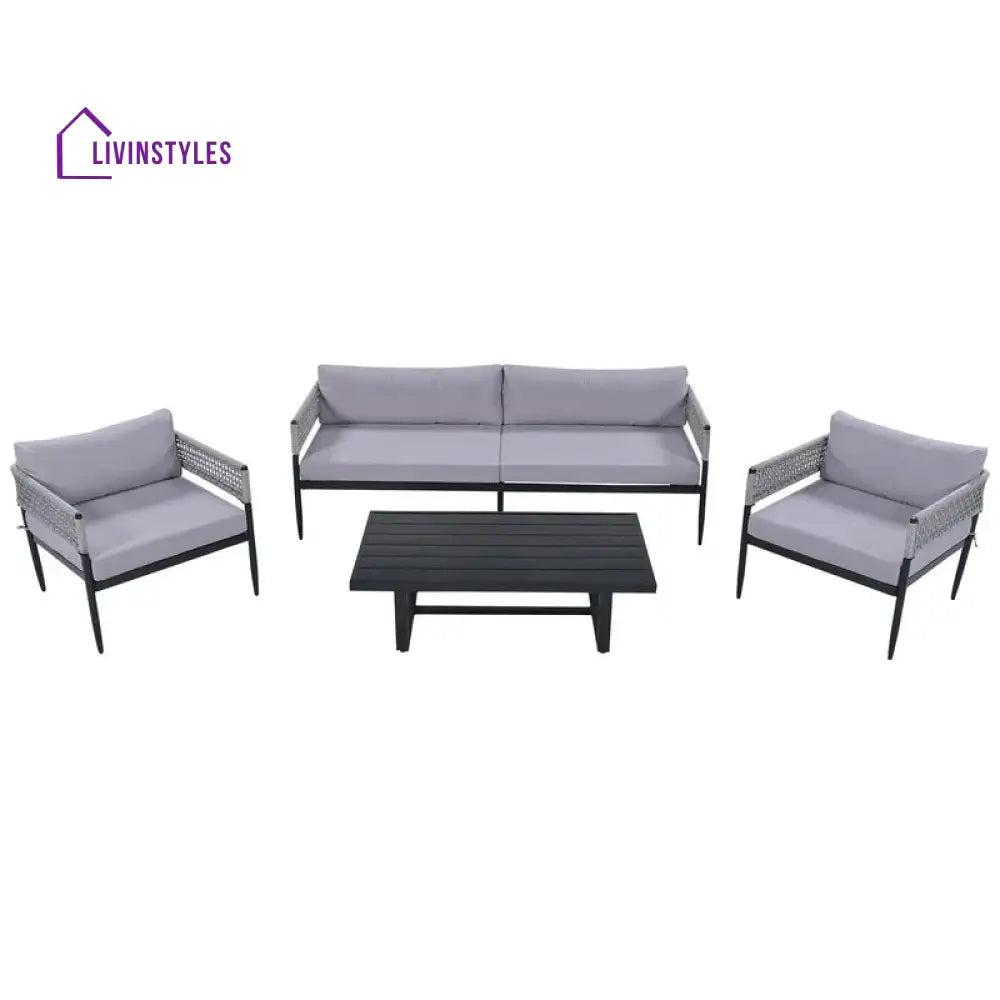 Furni Outdoor Sofa Set 3 Seater 2 Single seater and 1 Center Table Set (Grey) Braided & Rope - Sofa Sets