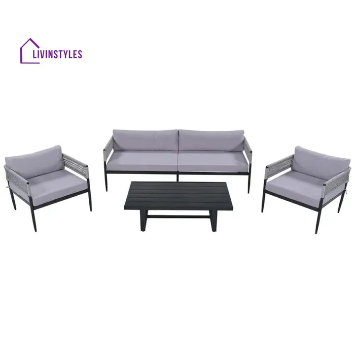 Furni Outdoor Sofa Set 3 Seater 2 Single seater and 1 Center Table Set (Grey) Braided & Rope - Sofa Sets