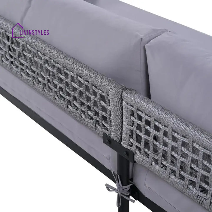 Furni Outdoor Sofa Set 3 Seater 2 Single seater and 1 Center Table Set (Grey) Braided & Rope - Sofa Sets
