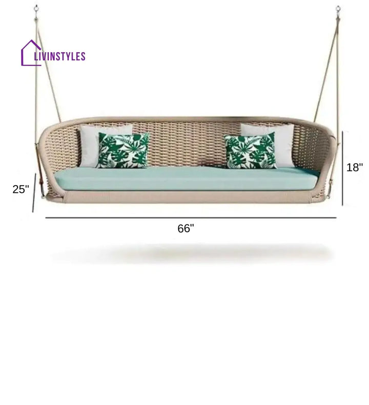 Furnico Three Seater Hanging Swing Without Stand For Balcony Garden Swing (Cream) - Swings