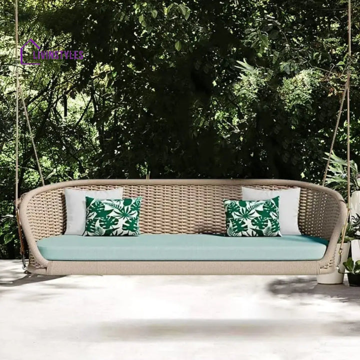 Furnico Three Seater Hanging Swing Without Stand For Balcony Garden Swing (Cream) - Swings