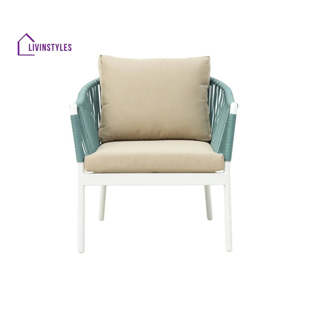 Furnixa Outdoor Garden Balcony Sofa Set 2 Seater 2 Single seater and 1 Center Table Set Braid & Rope (White + Blue)