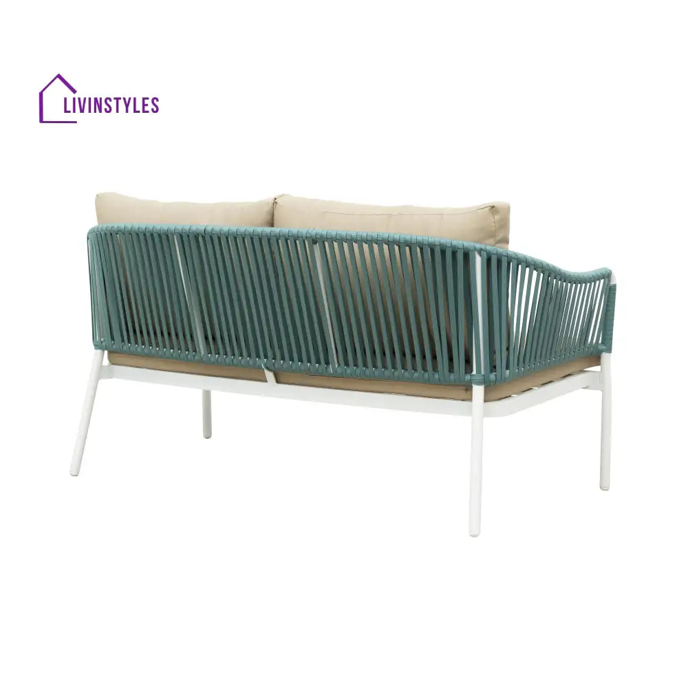 Furnixa Outdoor Garden Balcony Sofa Set 2 Seater 2 Single seater and 1 Center Table Set Braid & Rope (White + Blue)