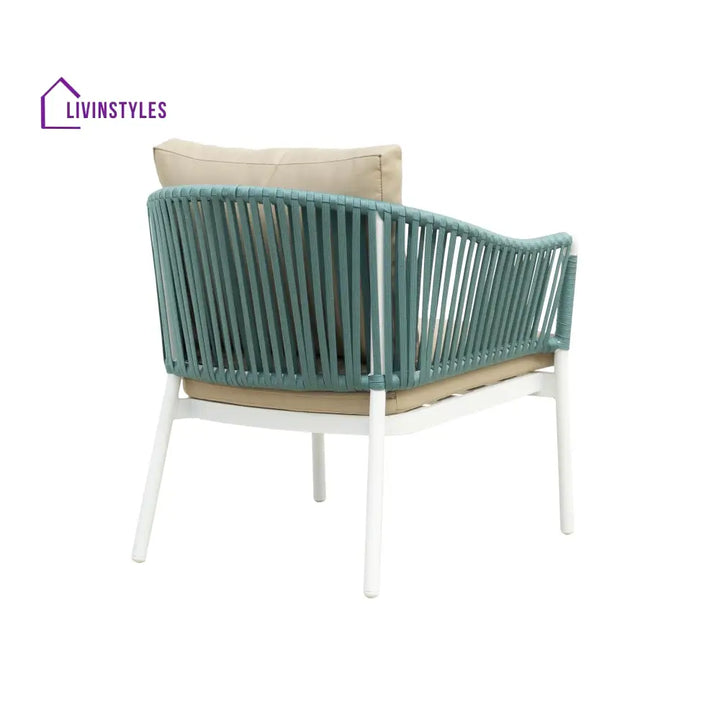 Furnixa Outdoor Garden Balcony Sofa Set 2 Seater 2 Single seater and 1 Center Table Set Braid & Rope (White + Blue)
