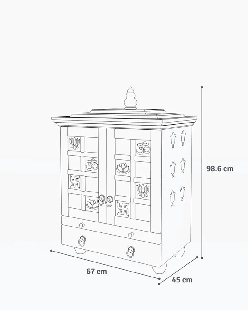 Tatiana Compact White Solid Wood Pooja Mandir for Home | Handcrafted Home Temple with Tray