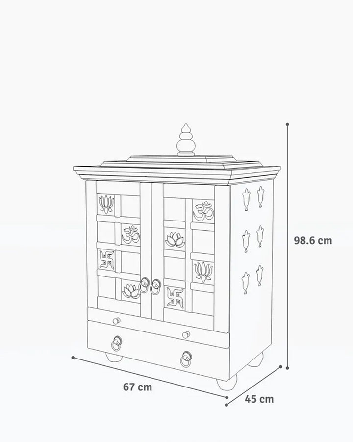 Tatiana Compact White Solid Wood Pooja Mandir for Home | Handcrafted Home Temple with Tray