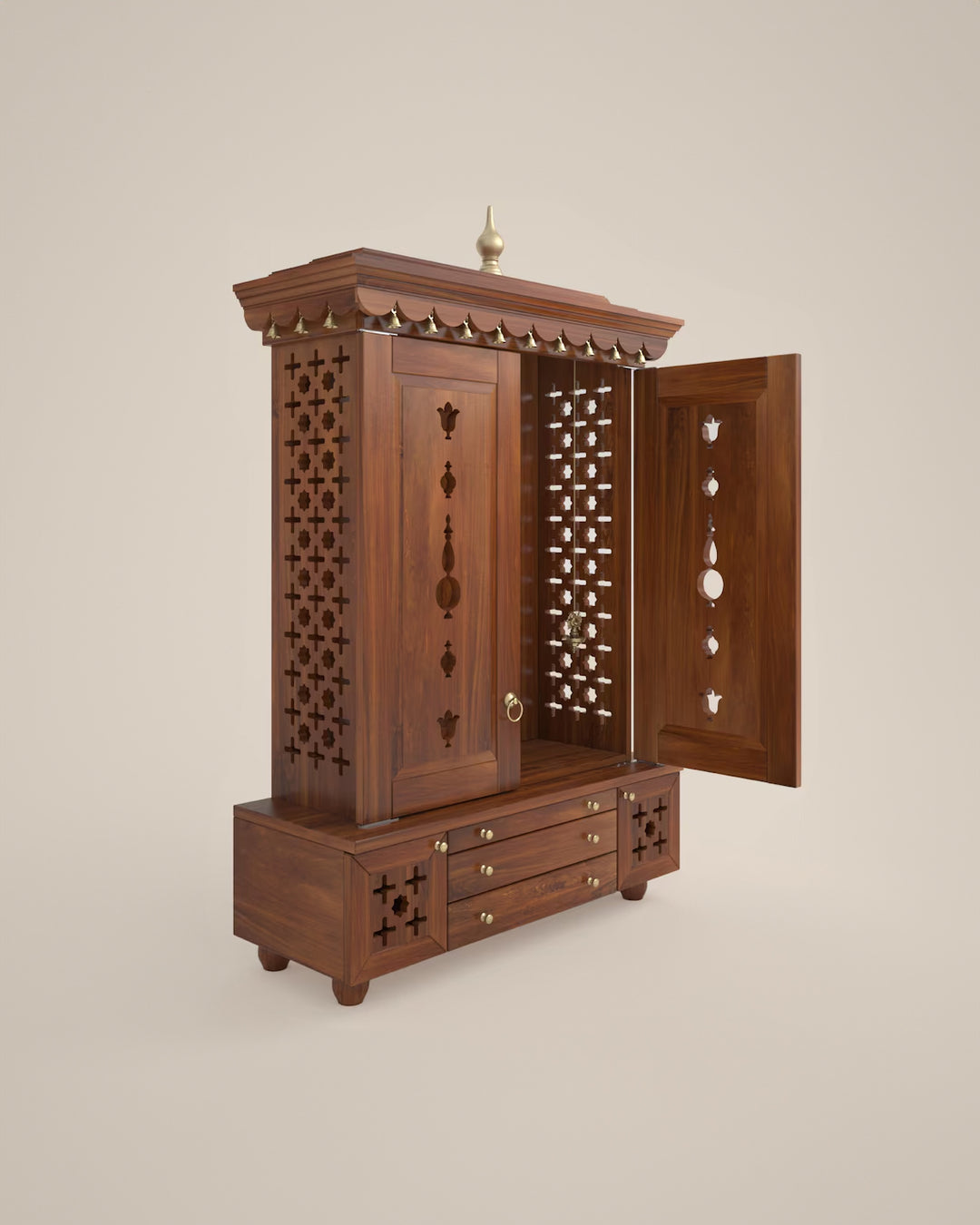 Maria Large Wooden Pooja Mandir for Home | Handcrafted Home Temple - Honey