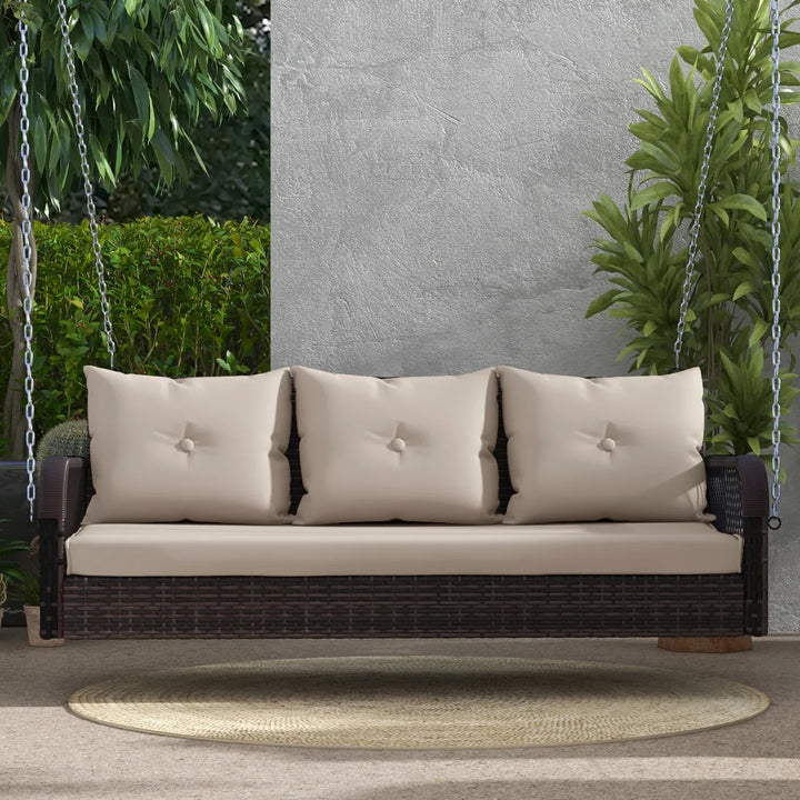 Eleri Three Seater Hanging Swing Without Stand For Balcony , Garden Swing (Dark Brown)