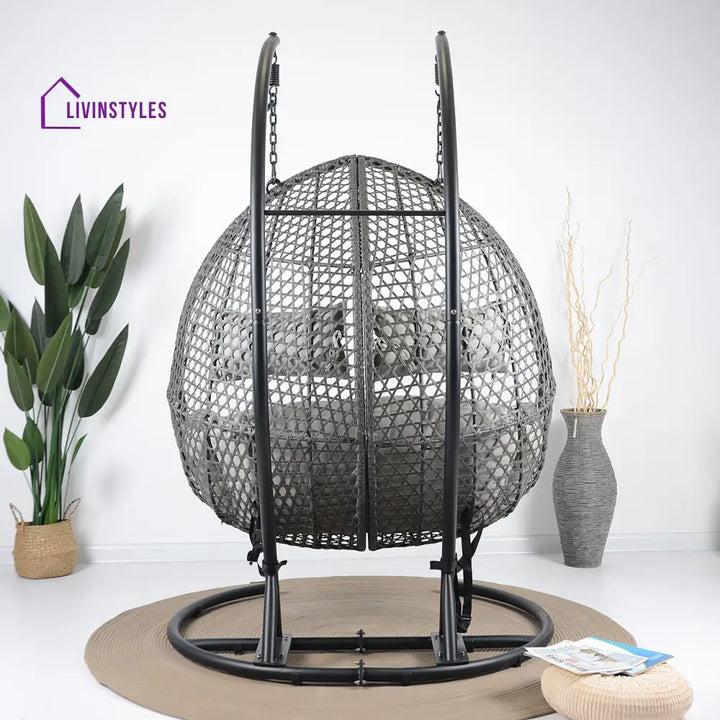 Gabal Double Seater Hanging Swing With Stand For Balcony Garden Swing (Grey) - Swings