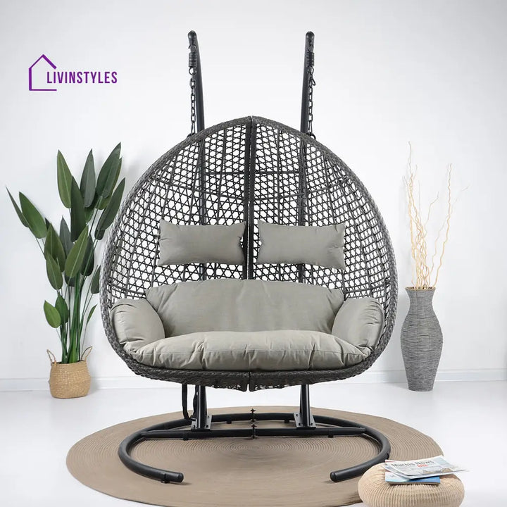 Gabal Double Seater Hanging Swing With Stand For Balcony Garden Swing (Grey) - Swings