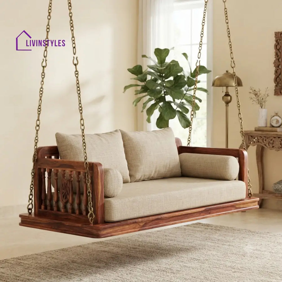 Gabriel 2 Seater Wooden Swing for Home | Wooden Jhula for home