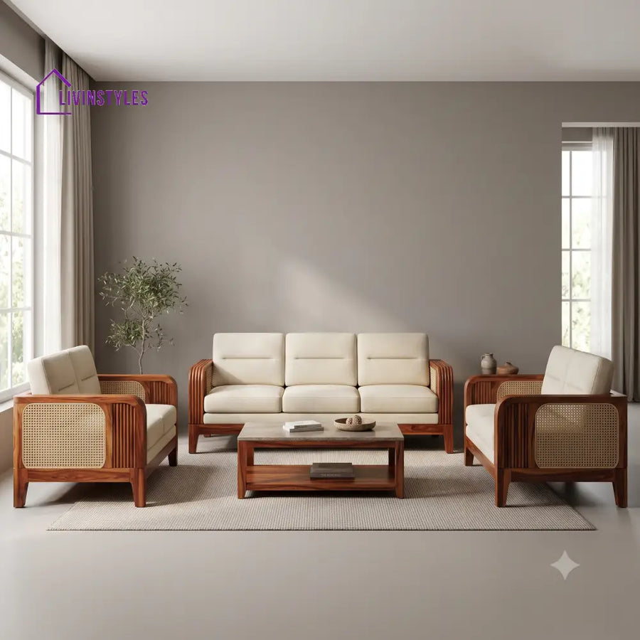 Gabriel Premium Wooden Sofa Set for Living Room | 3 + 1 + 1 Seater Sheesham Wood Sofa Set