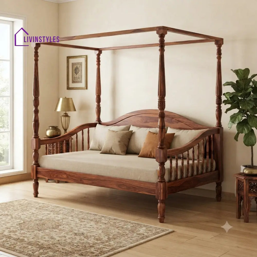Gabriel Wooden Divan Bed for Living Room | Solid Sheesham Wood