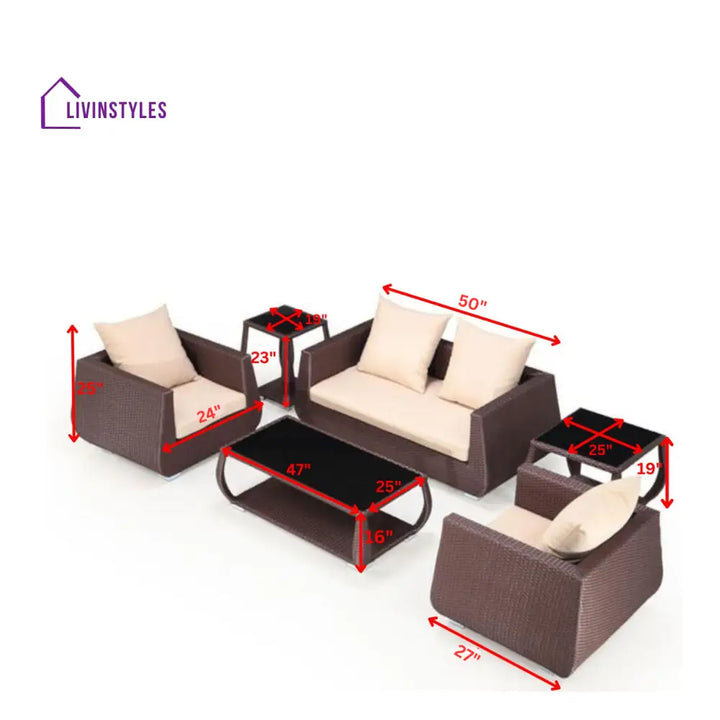 Gabriella Outdoor Sofa Set 2 Seater 2 Single seater 2 Side table and 1 Center Table (Brown) - Sofa Sets