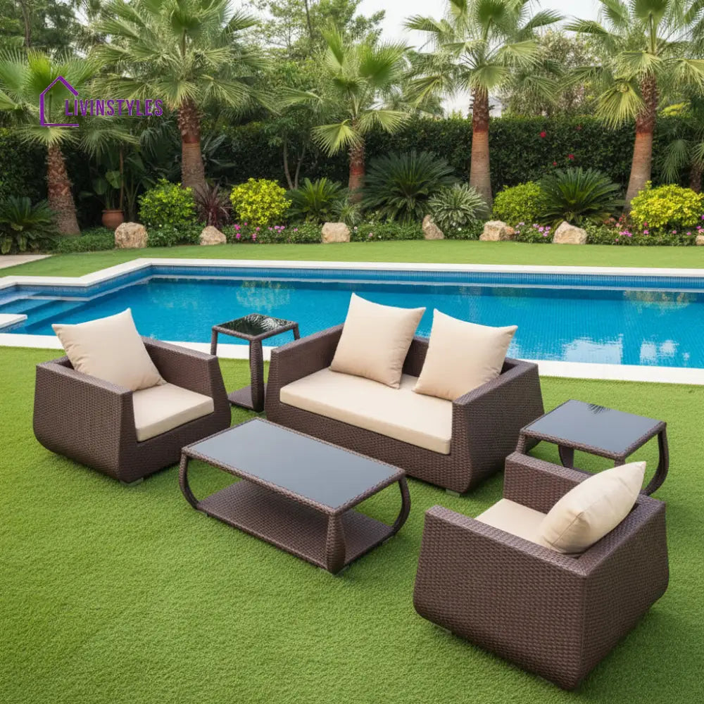 Gabriella Outdoor Sofa Set 2 Seater 2 Single seater 2 Side table and 1 Center Table (Brown) - Sofa Sets