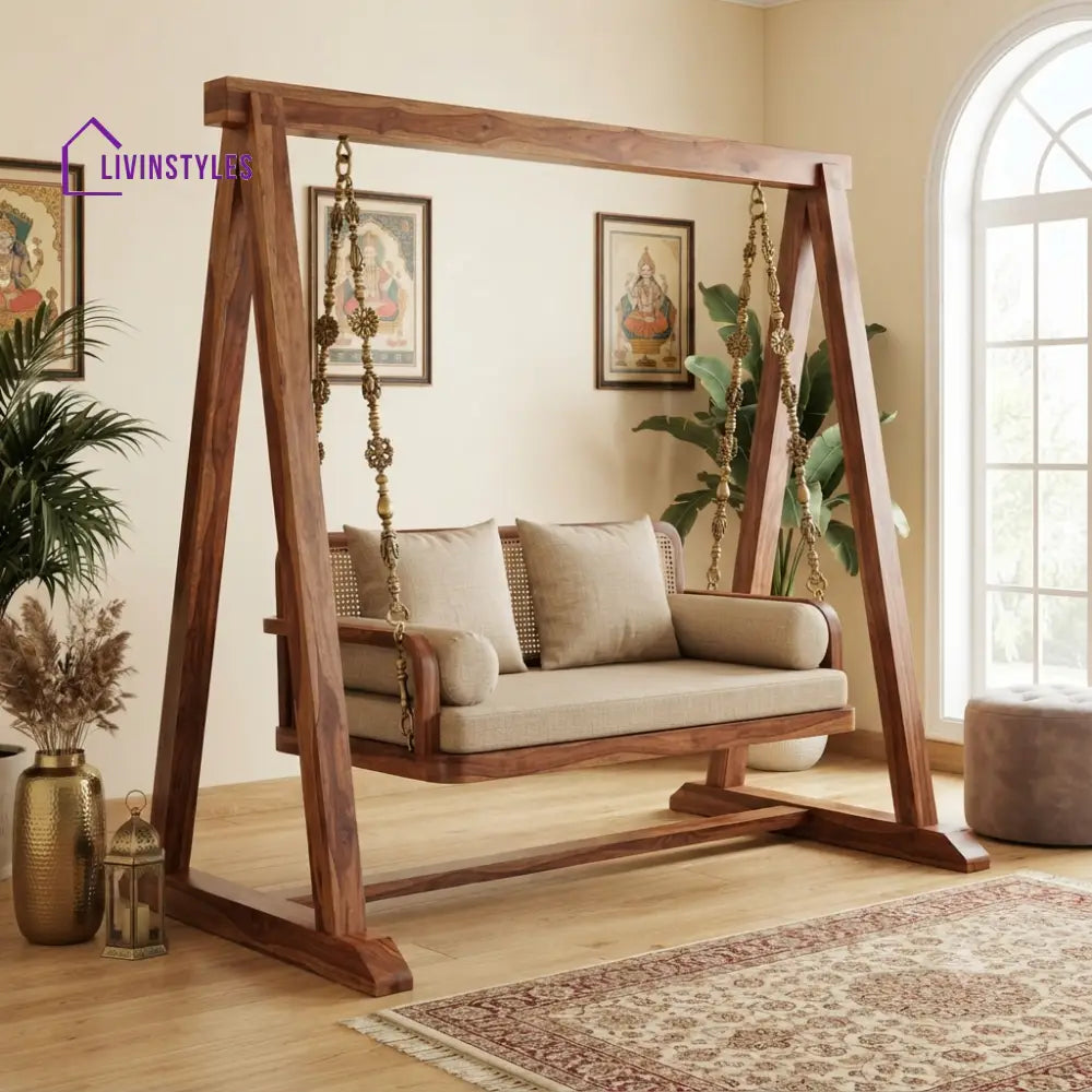 Gabrielle 2 Seater Wooden Swing for Home | Wooden Jhula for home