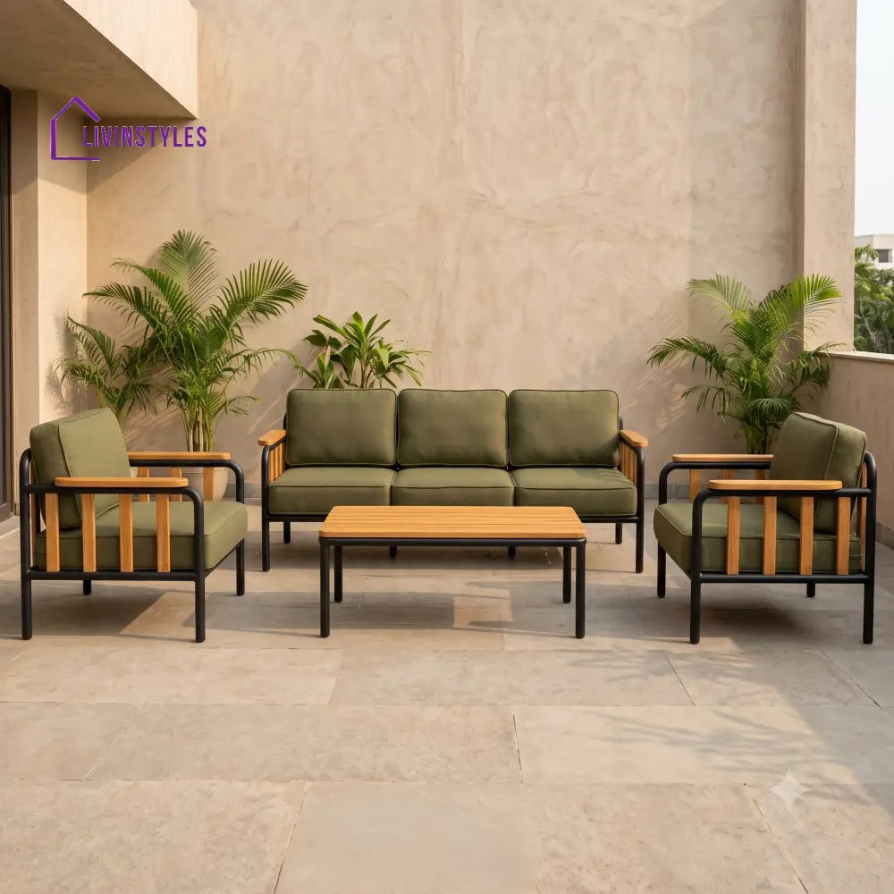 Gabrielle Metal Frame and Rope Weaving Outdoor Sofa Set 3 + 1 +1 and Coffee Table | Premium Uphostery
