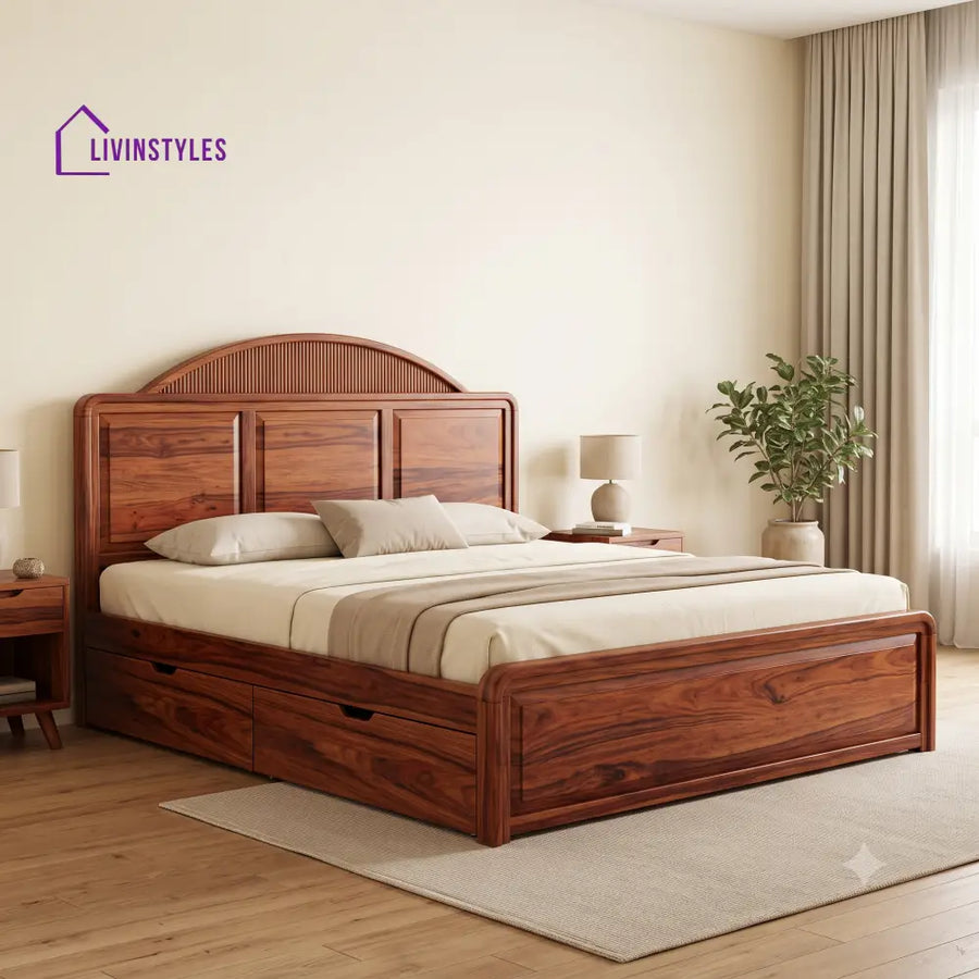 Gabrielle Premium Wooden Bed with Drawer Storage | King Size Bed & Queen Size Bed Online