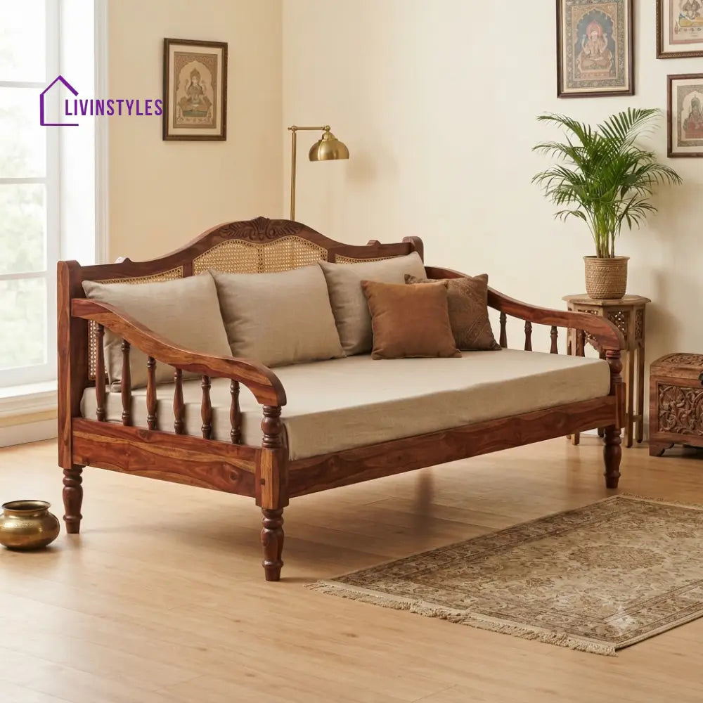 Gabrielle Wooden Divan Bed for Living Room | Solid Sheesham Wood