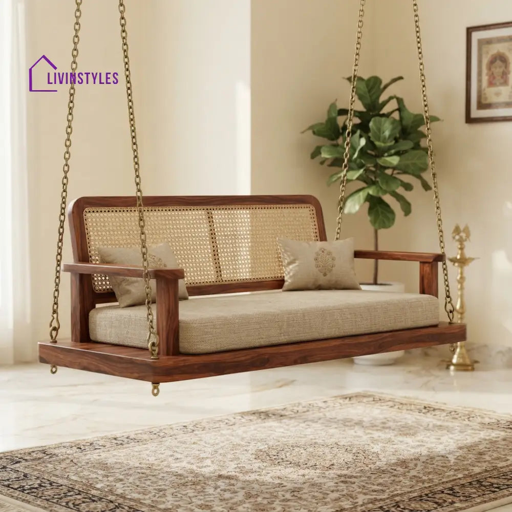 Gaël 2 Seater Wooden Swing for Home | Wooden Jhula for home