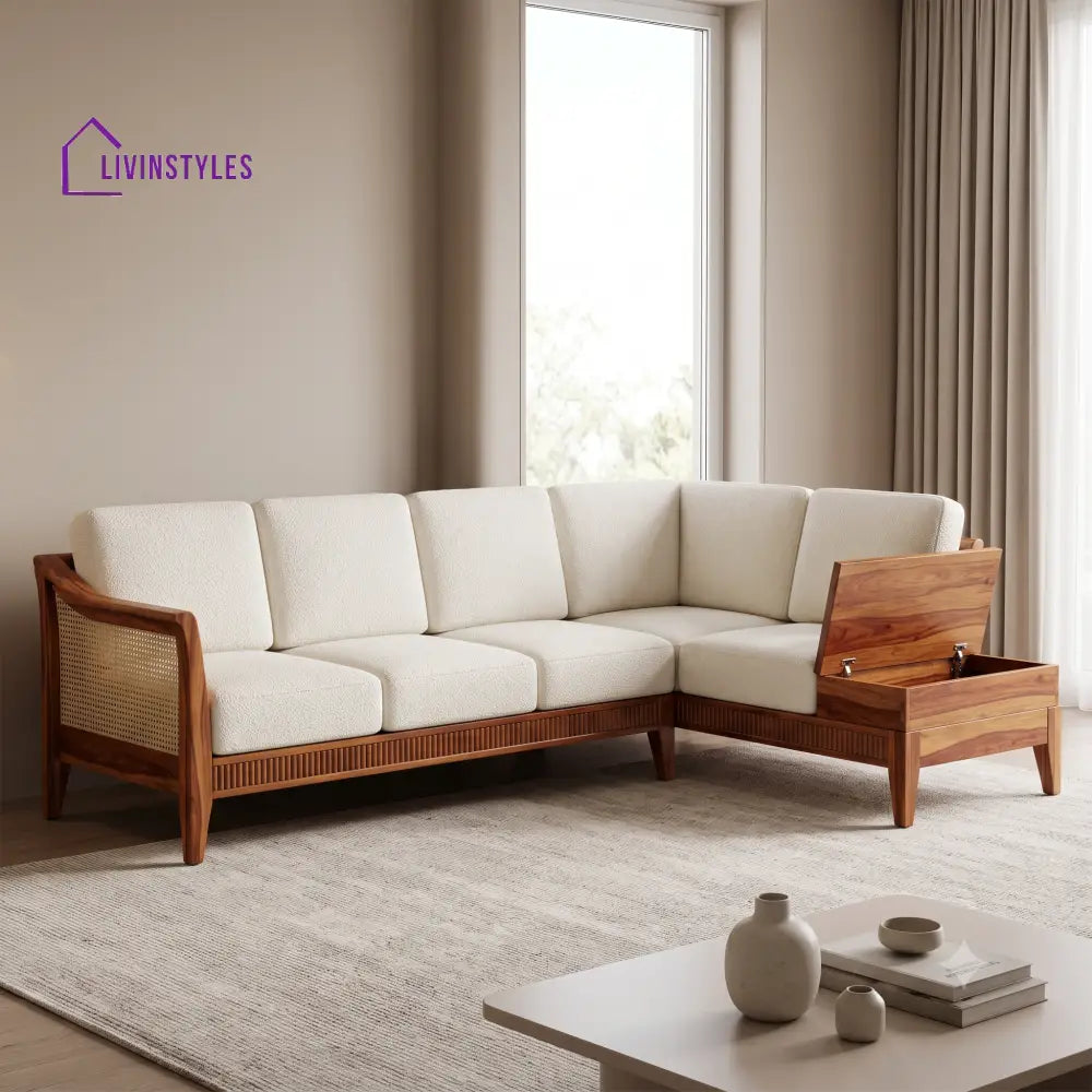Gaetan Premium L Shaped Wooden Sofa Set for Living Room