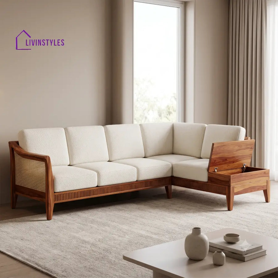 Gaetan Premium L Shaped Wooden Sofa Set for Living Room