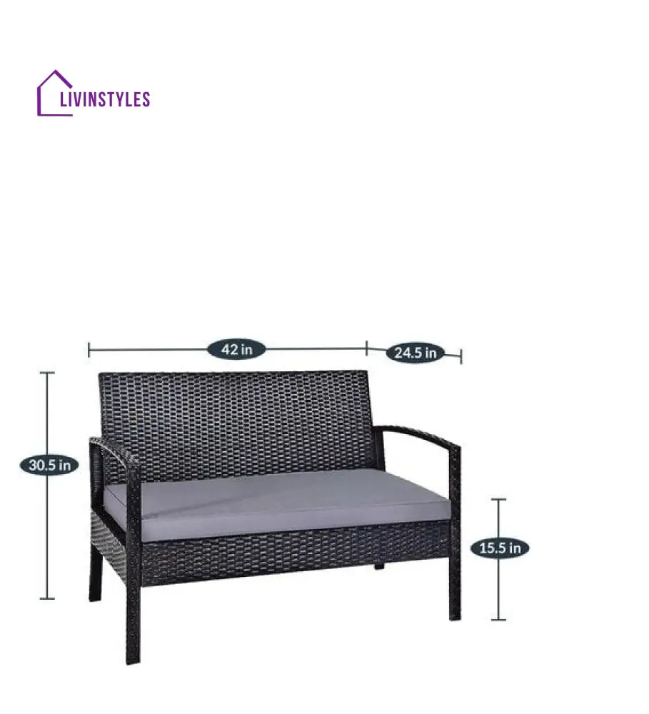 Gaetano Outdoor Sofa Set 2 Seater 2 Single seater and 1 Center Table (Black) - Sofa Sets