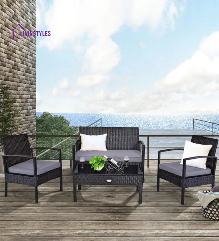 Gaetano Outdoor Sofa Set 2 Seater 2 Single seater and 1 Center Table (Black) - Sofa Sets