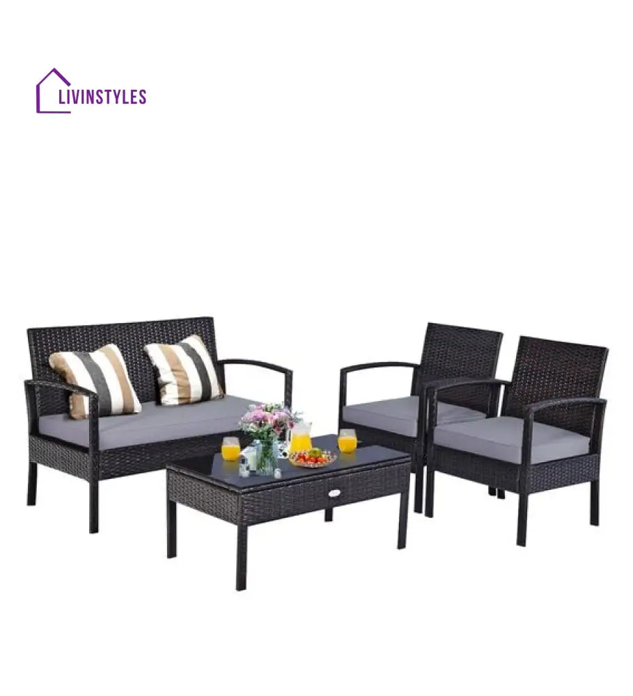 Gaetano Outdoor Sofa Set 2 Seater 2 Single seater and 1 Center Table (Black) - Sofa Sets