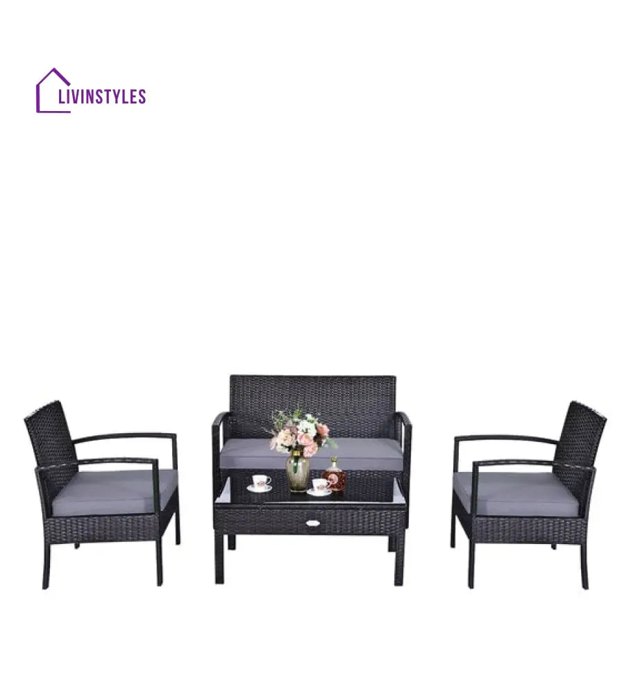 Gaetano Outdoor Sofa Set 2 Seater 2 Single seater and 1 Center Table (Black) - Sofa Sets