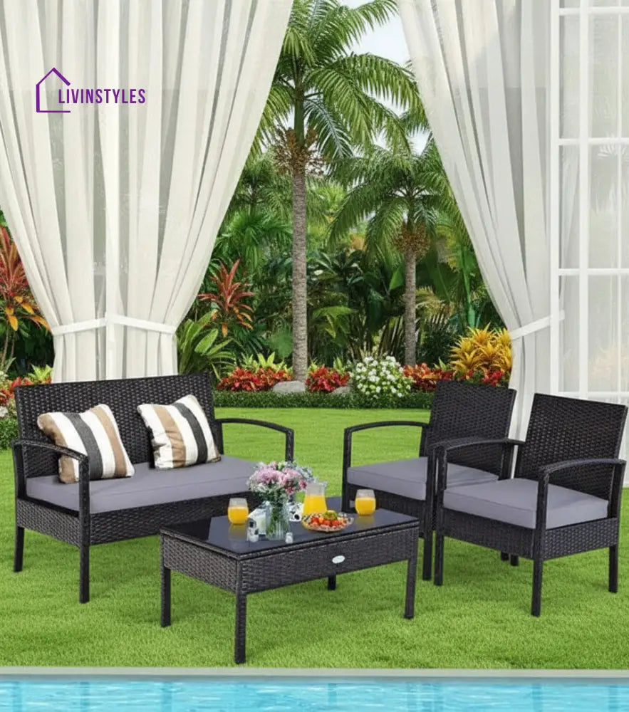 Gaetano Outdoor Sofa Set 2 Seater 2 Single seater and 1 Center Table (Black) - Sofa Sets