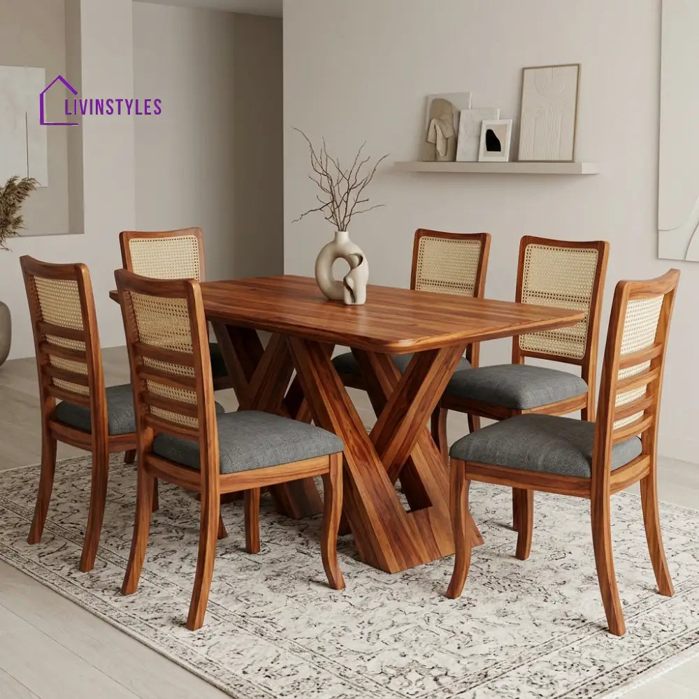 Gagana Premium Wooden 6 Seater Dining Table Set