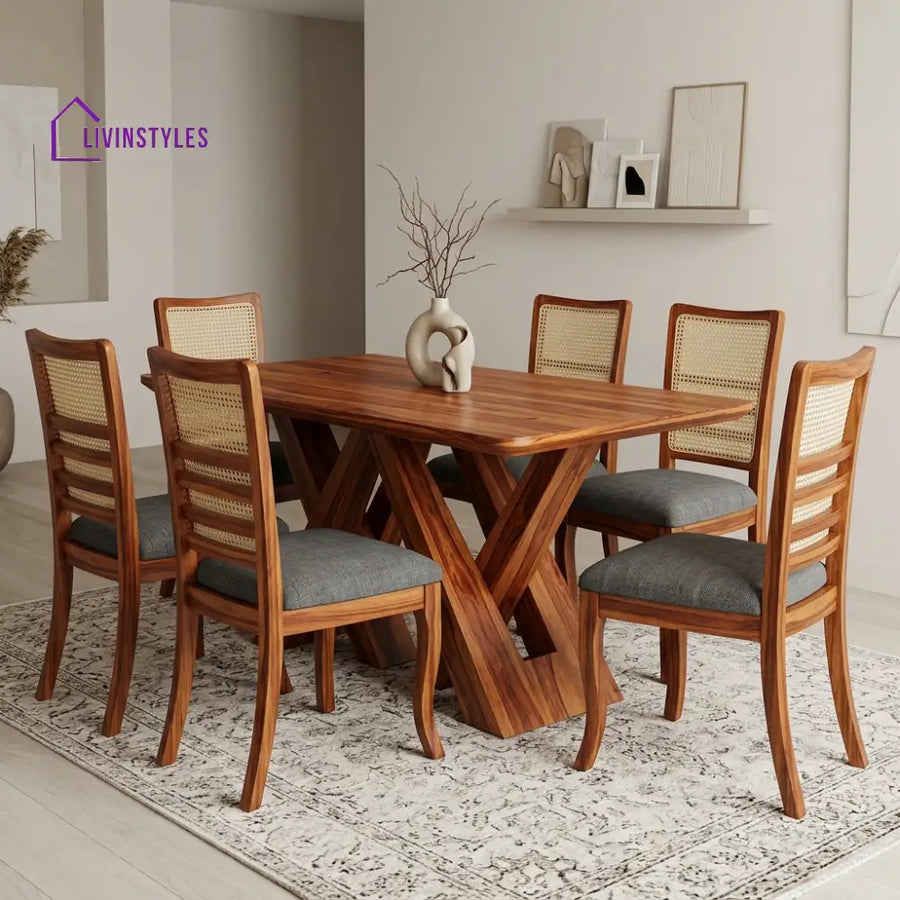 Gagana Premium Wooden 6 Seater Dining Table Set