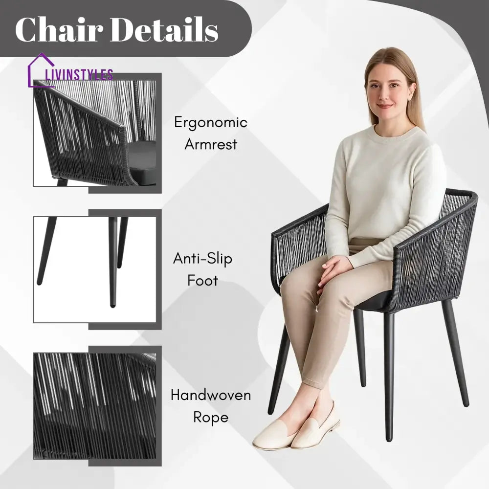 Galilea 5-Piece Outdoor Patio Dining Set with Rope Chairs & Marble-Top Table - Dining Set