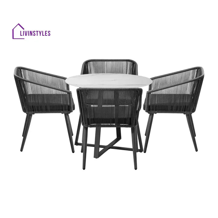 Galilea 5-Piece Outdoor Patio Dining Set with Rope Chairs & Marble-Top Table - Dining Set
