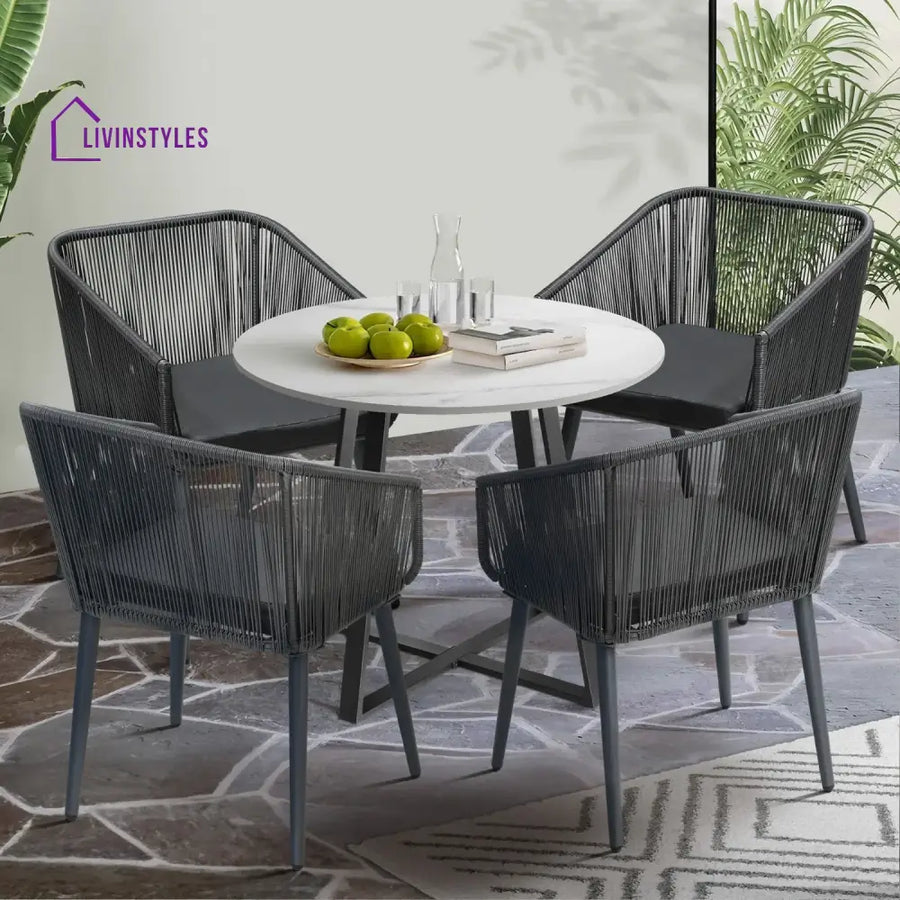 Galilea 5-Piece Outdoor Patio Dining Set with Rope Chairs & Marble-Top Table - Dining Set