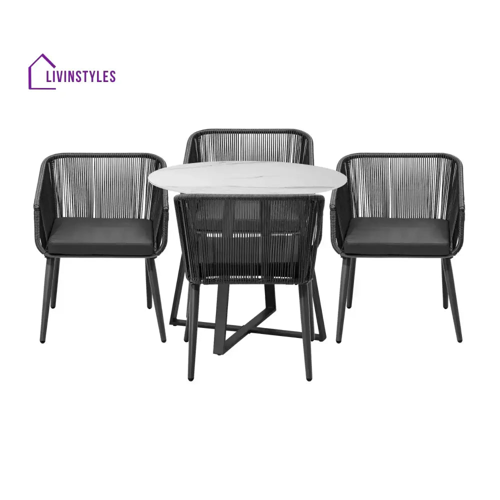 Galilea 5-Piece Outdoor Patio Dining Set with Rope Chairs & Marble-Top Table - Dining Set