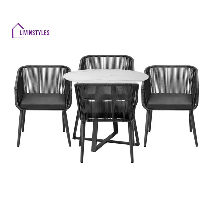 Galilea 5-Piece Outdoor Patio Dining Set with Rope Chairs & Marble-Top Table - Dining Set