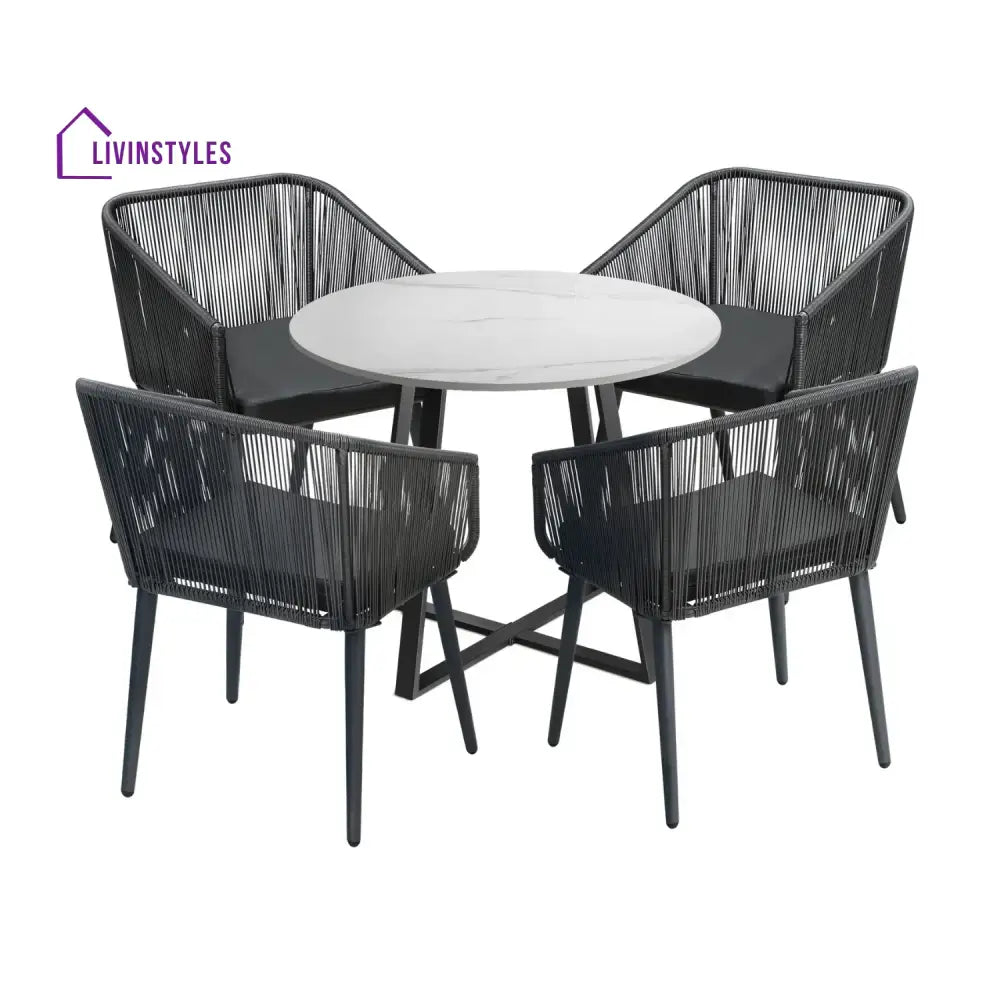 Galilea 5-Piece Outdoor Patio Dining Set with Rope Chairs & Marble-Top Table - Dining Set