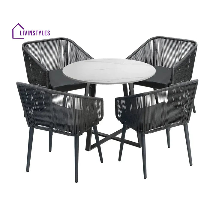 Galilea 5-Piece Outdoor Patio Dining Set with Rope Chairs & Marble-Top Table - Dining Set